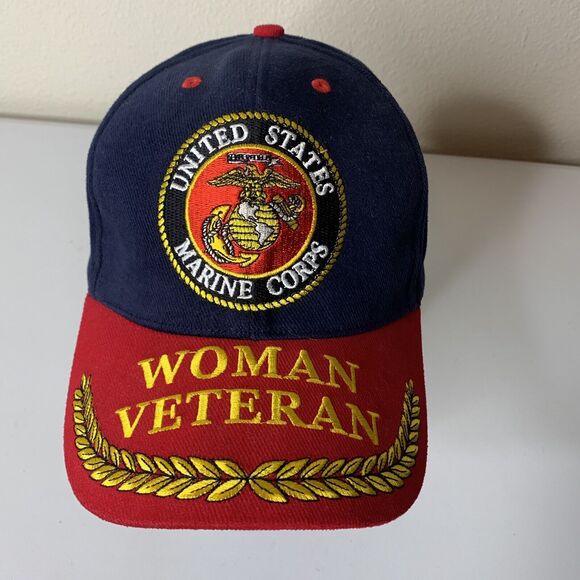 United States Marine Corps USM Baseball Cap 'Woman Veteran' Blue Red Adjustable - Picture 2 of 7